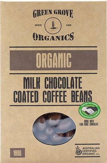 MILK CHOC COFFEE BEANS 180G GREEN GROVE